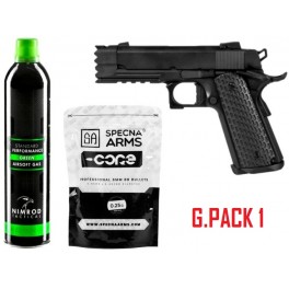 G.PACK 1 - PISTOL COLT 1911 DRAGON FIRE FULL METAL BLOWBACK [AIRSOFT GREENGAS PACK ]